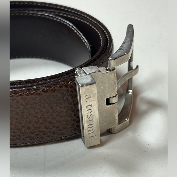 a. Testoni 32W Belt 100% Genuine Leather Pebble Brown Made in Italy Lux Designer - Picture 3 of 12